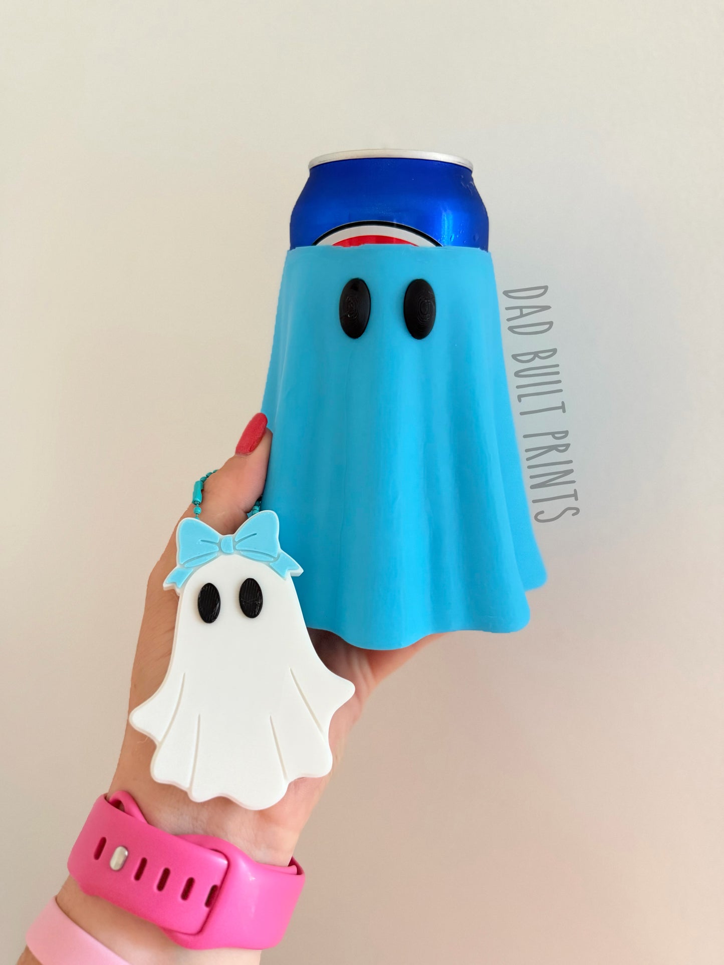 3D printed 12oz BLUE ghost drink holder & light blue bow tab opener (set)