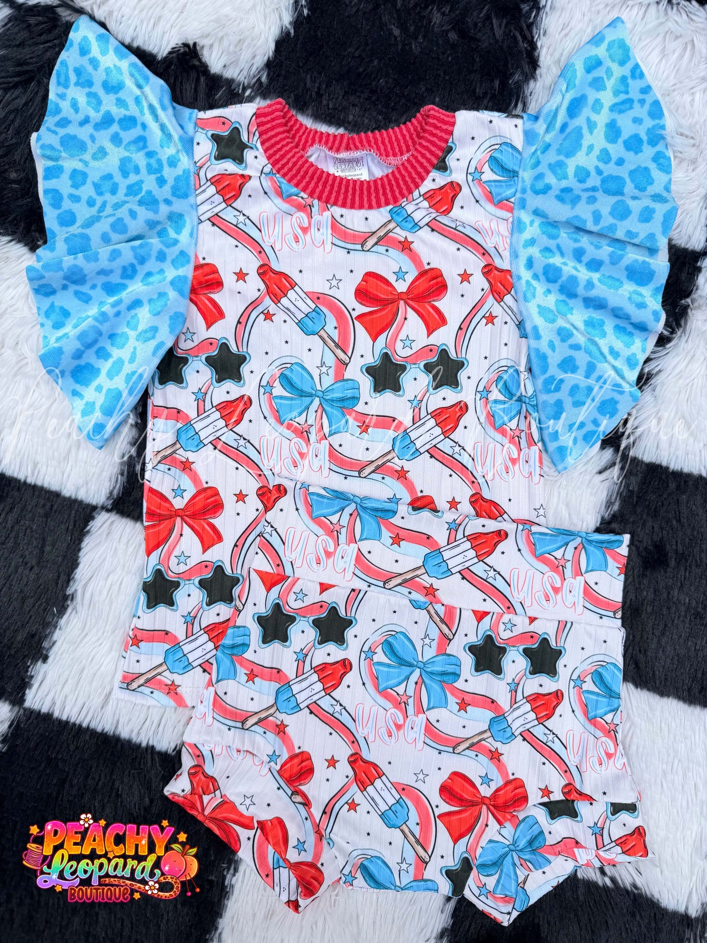 4T Flutter Tee & Bummies - Leopard Bomb Pops