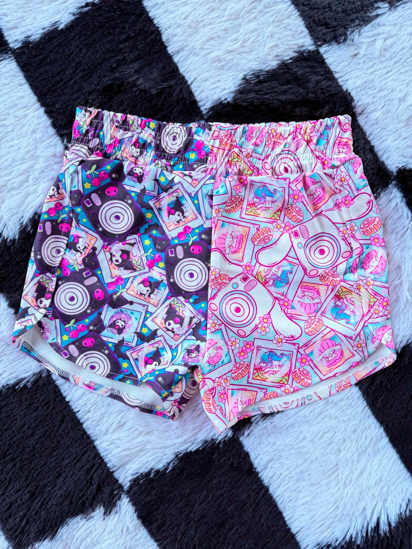 Half/Half Shorts - Light/ Dark Sanrio Cameras