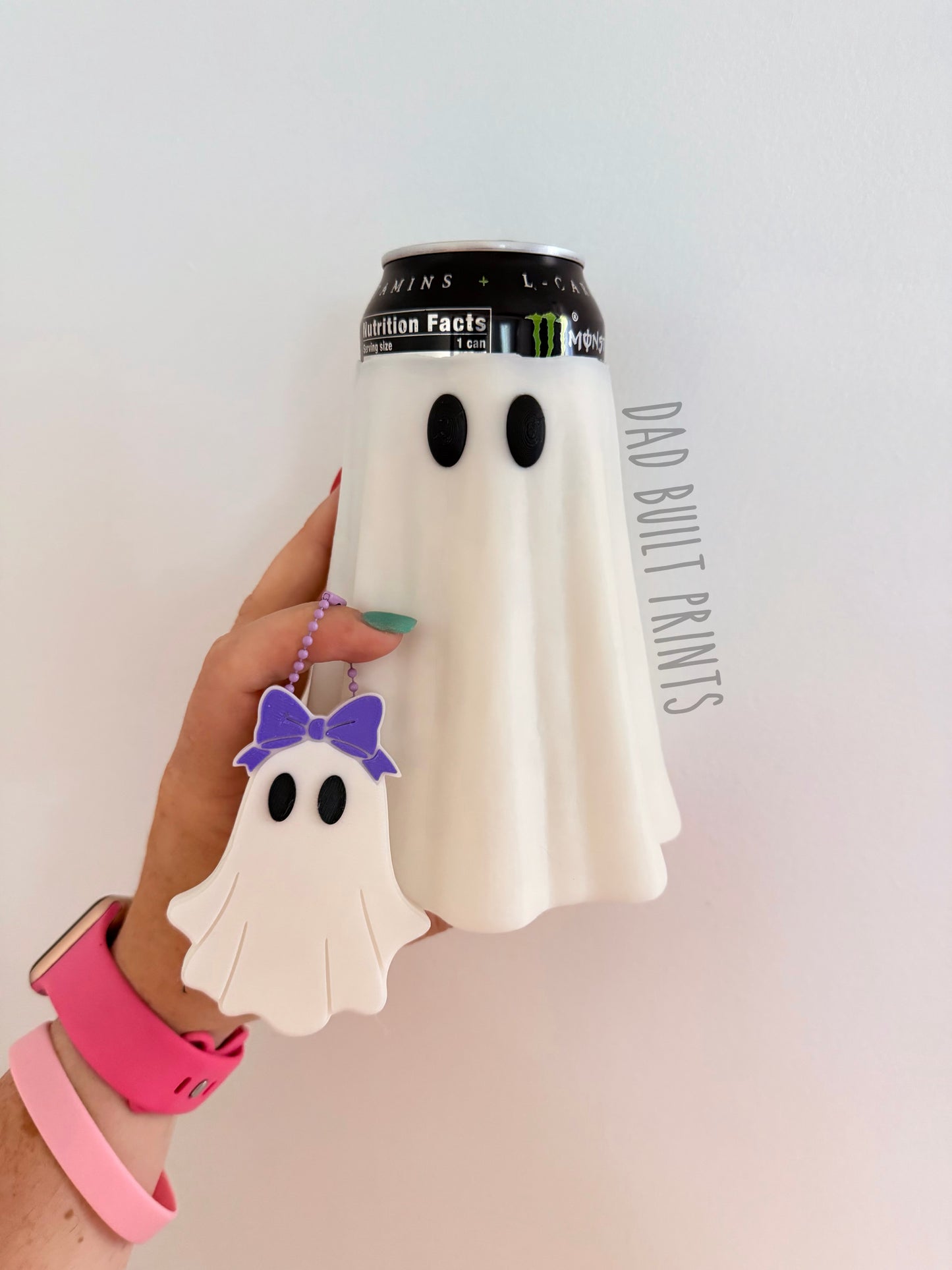 3D printed 16oz WHITE ghost drink holder & purple bow tab opener (set)