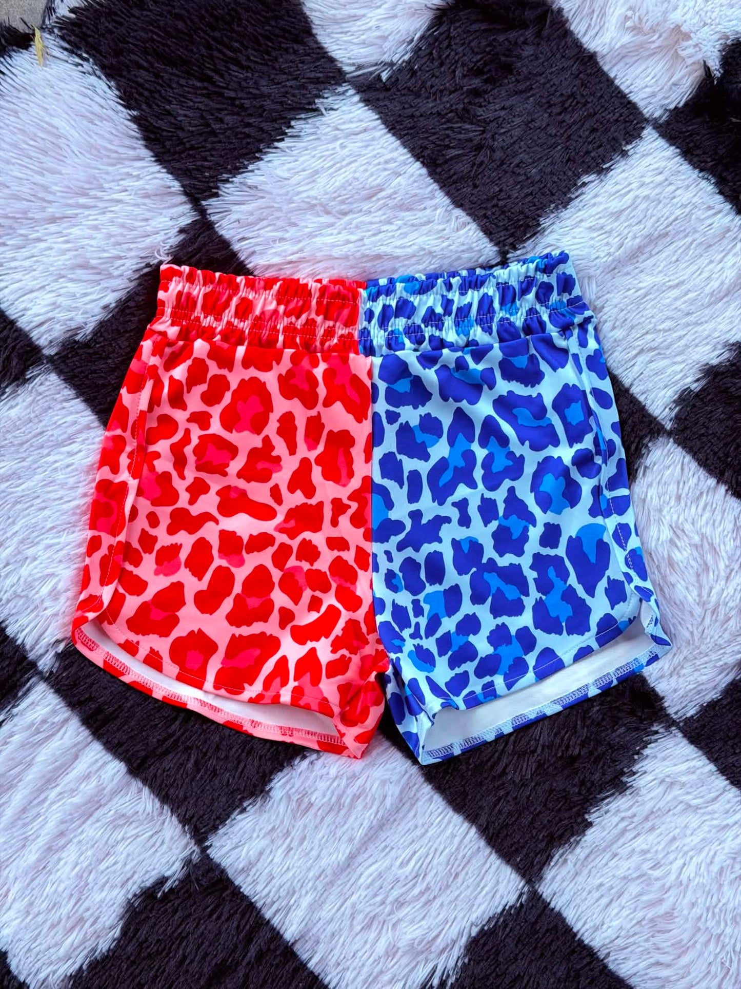 Half/Half Shorts - Red & Blue Leopard