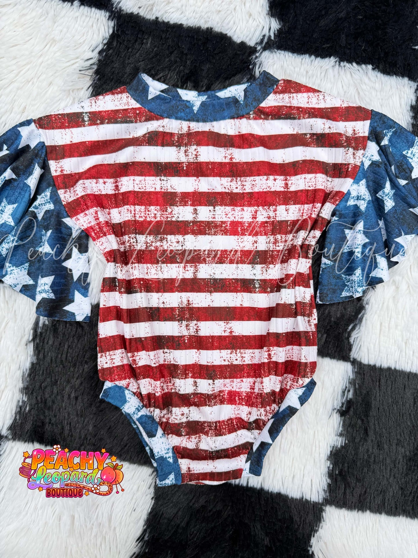 3/6 Flutter Sleeve Tee Romper - Stars & Stripes