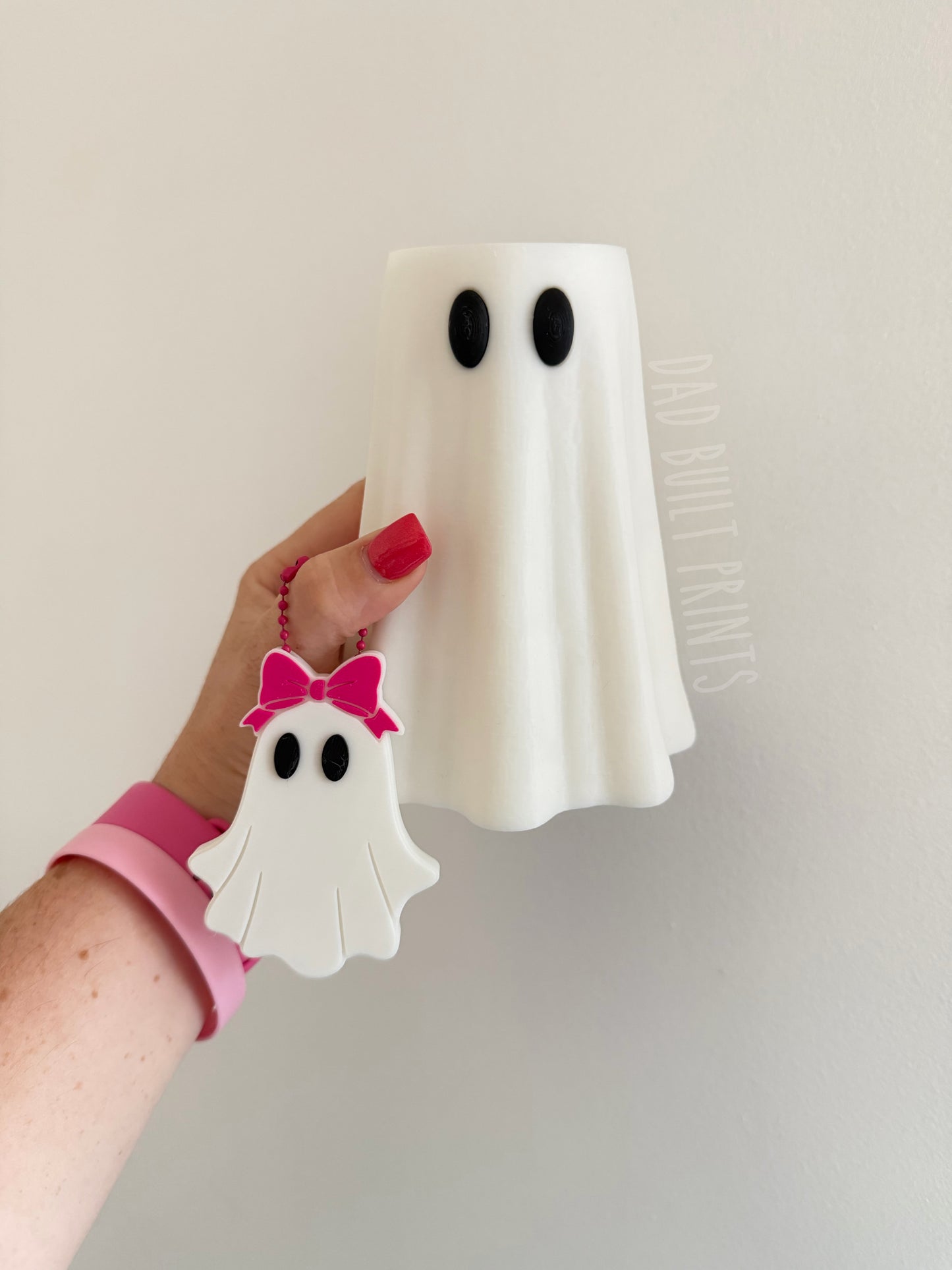 3D printed 16oz SLIM WHITE ghost drink holder & pink bow tab opener (set)