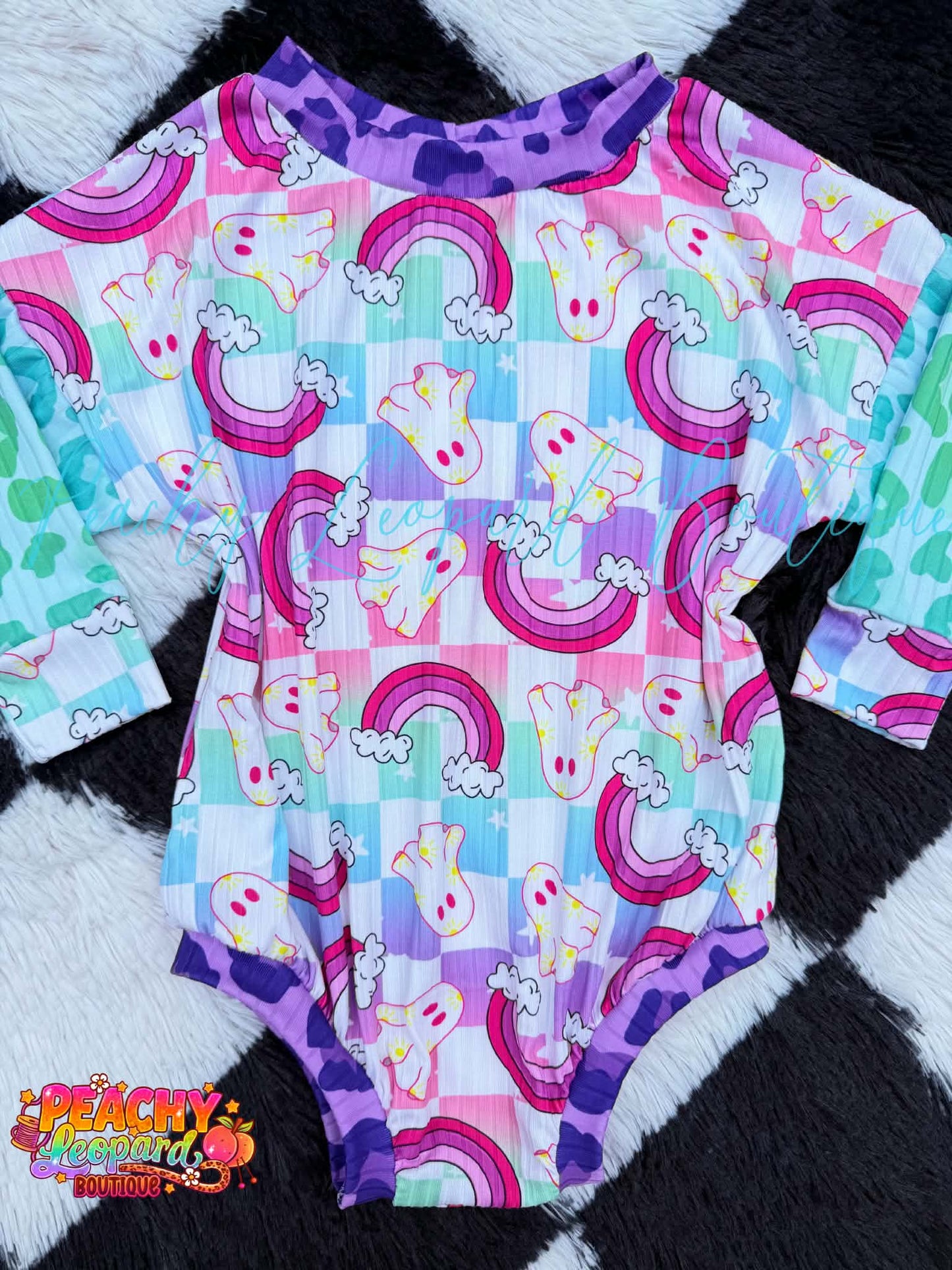 18/24 LS Sweater Romper - Rainbow Ghosts