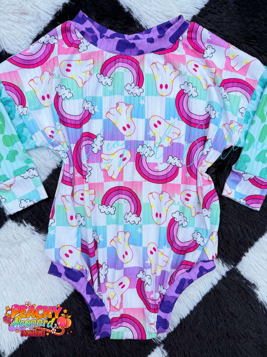 18/24 LS Sweater Romper - Rainbow Ghosts