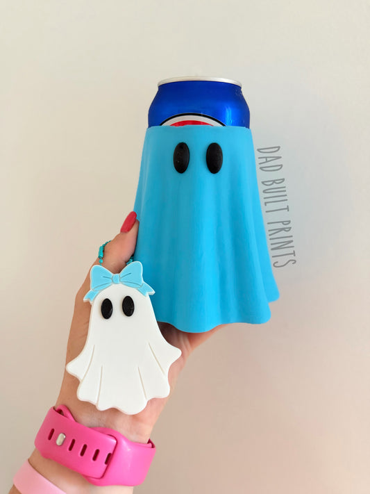 3D printed 12oz BLUE ghost drink holder & light blue bow tab opener (set)