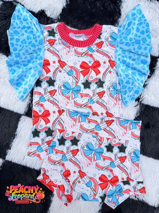 4T Flutter Tee & Bummies - Leopard Bomb Pops