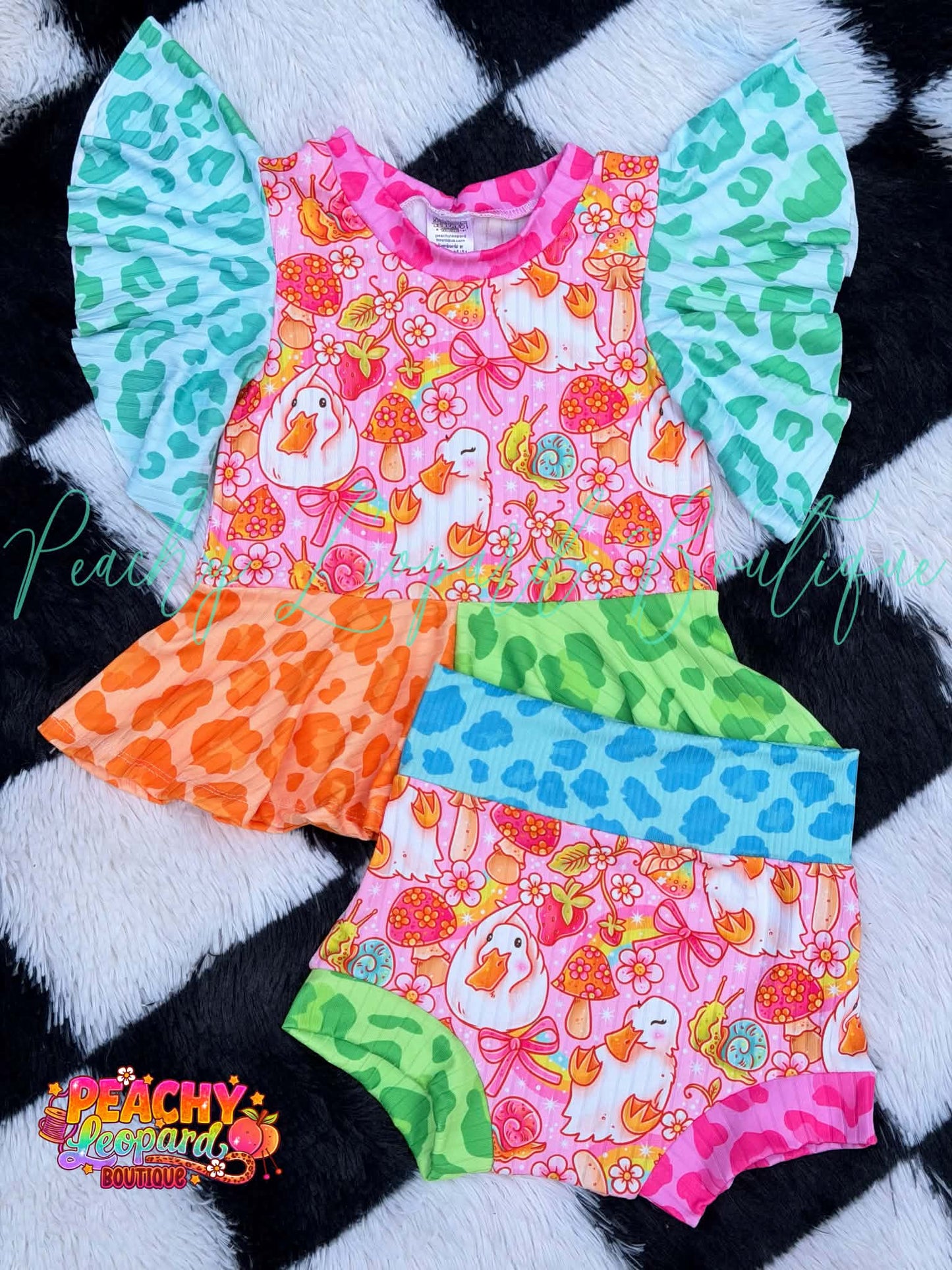 3T Flutter Peplum & Bummies - Floral Goose