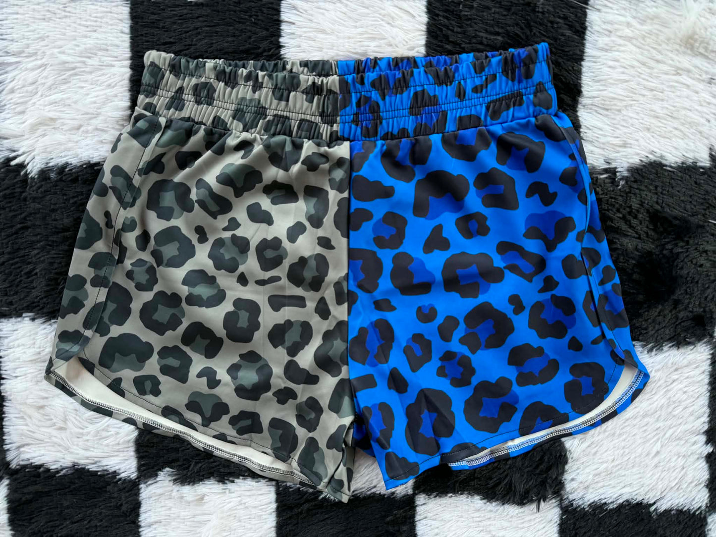 Half/Half Shorts - Black & Blue Leopard