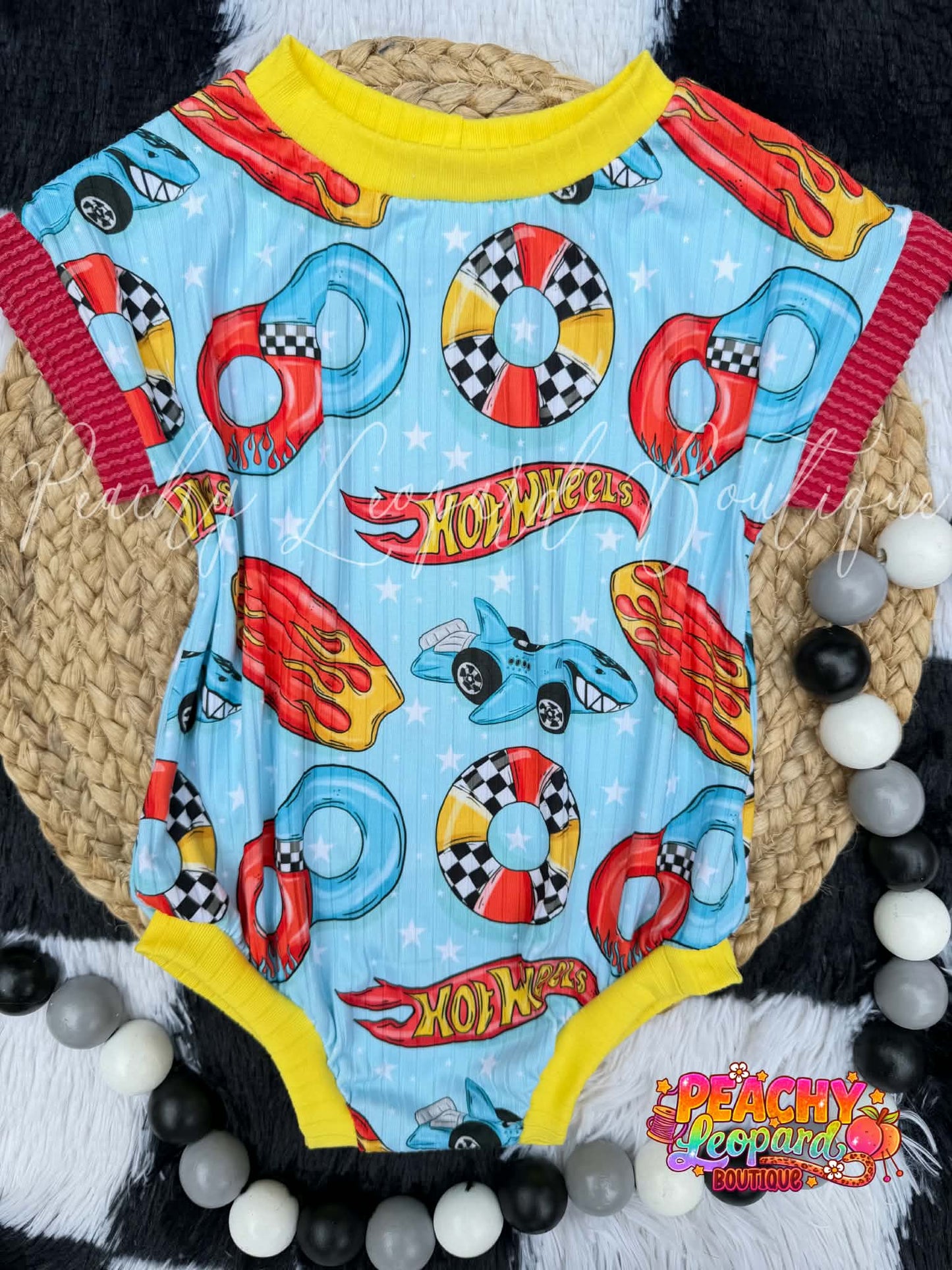 6/9 SS Sweater Romper - Summer Wheels