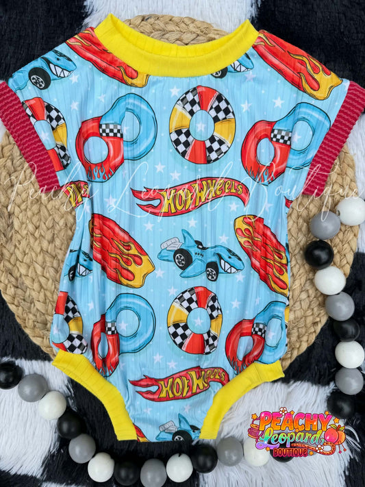 6/9 SS Sweater Romper - Summer Wheels