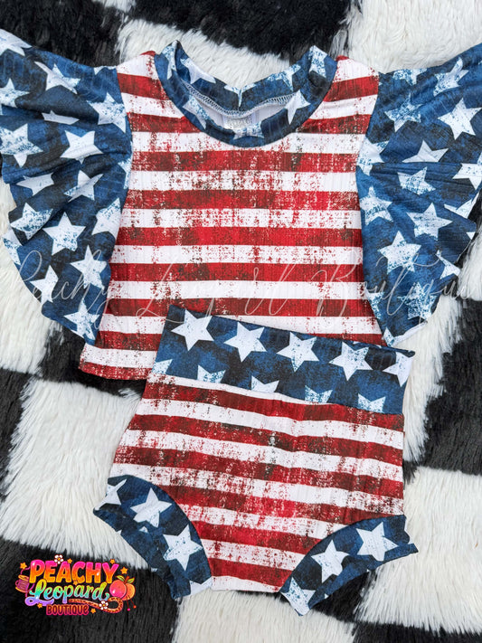 12/18 Flutter Tee & Bummies - Stars & Stripes